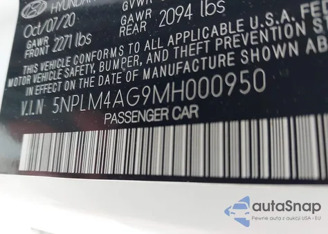 2021 Hyundai Elantra Sel z USA, uszkodzony, nr VIN 5NPLM4AG9MH000950